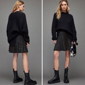 ALL SAINTS Phia Pleated Mini Skirt Metallic Black Snake Print Size 2 NWOT